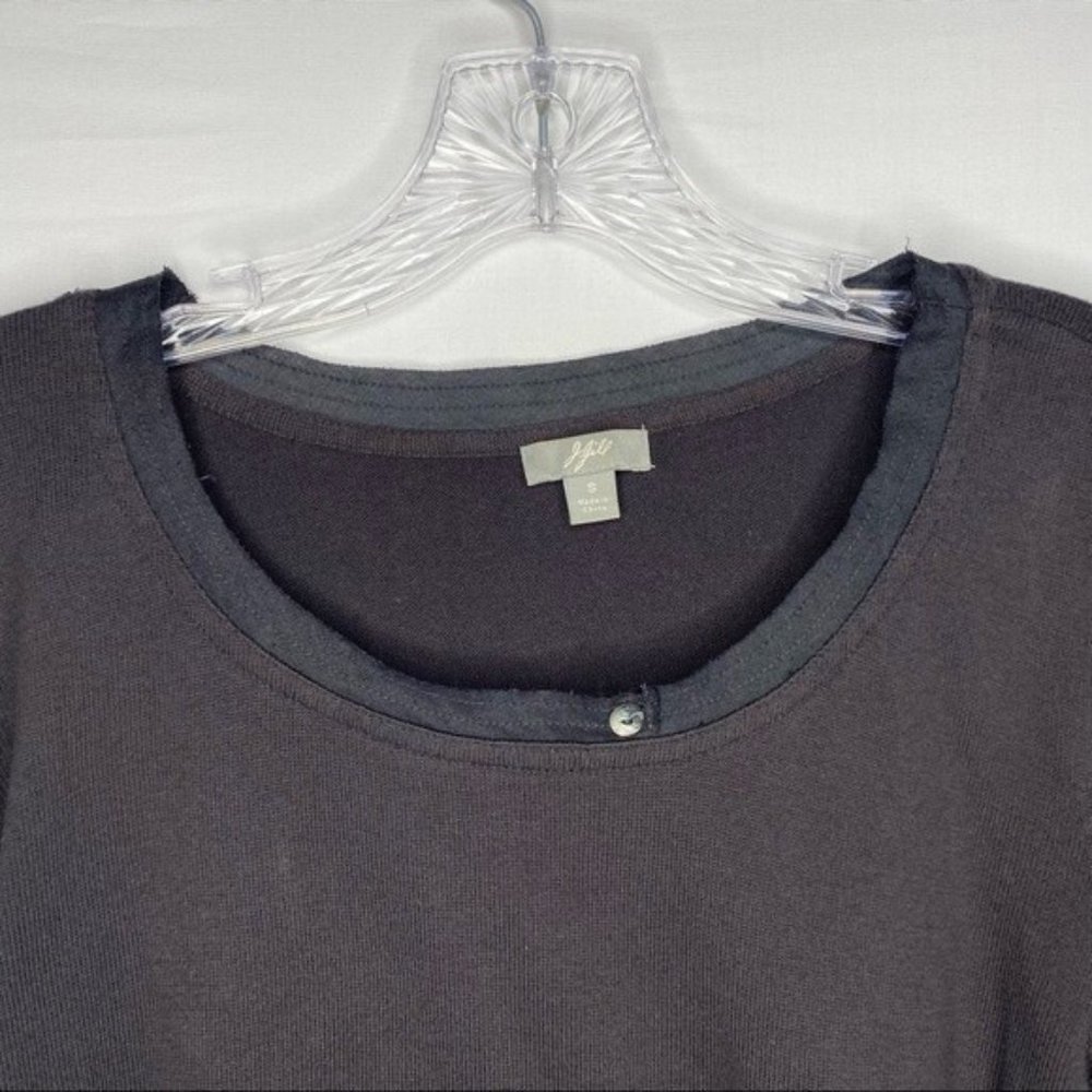 J Jill Black Casual Cotton Button Detail 3/4 Sleeves Top Small